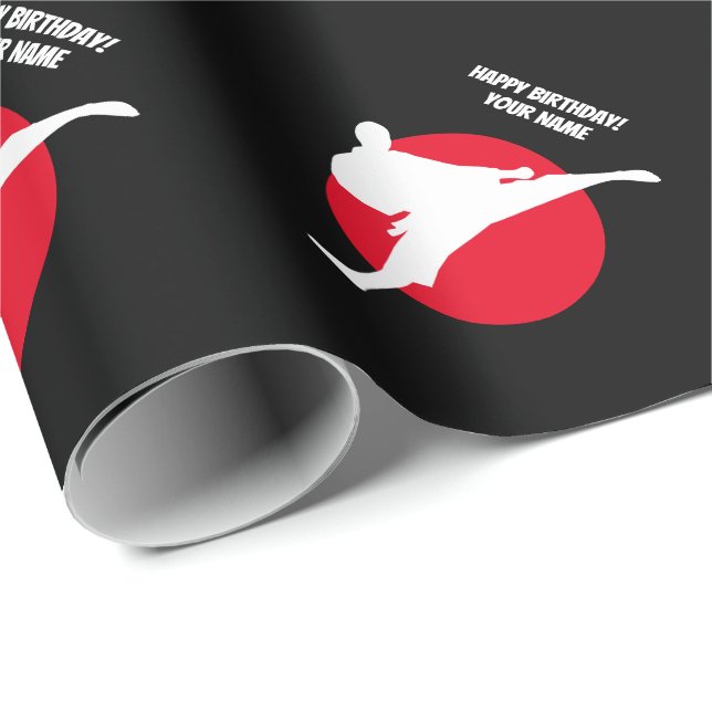 Custom martials arts karate silhouette Birthday Wrapping Paper (Roll Corner)