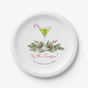 Custom Martini and Mistletoe Christmas Paper Plate