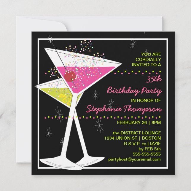 CUSTOM Martini Cocktail Birthday Party Invitation (Front)