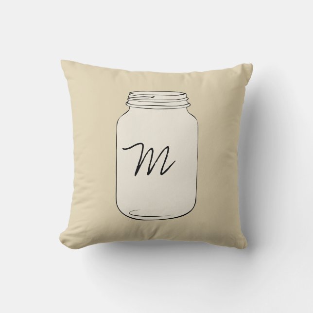 Custom Mason Jar Monogram Pillow - Tan (Front)