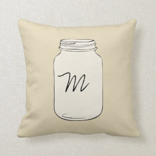 Custom Mason Jar Monogram Pillow - Tan