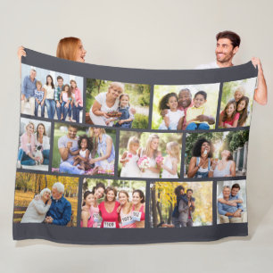 Custom Masonry Grid Collage - Grey 12 Photo Fleece Blanket