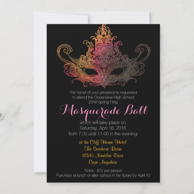 Custom Masquerade Ball Invitations - Spring Fling (Front)