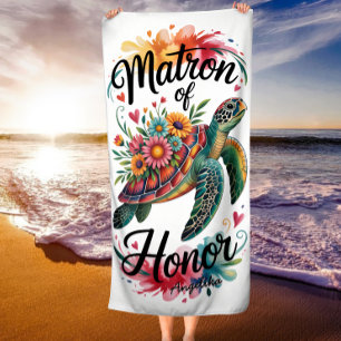 Custom Matron of Honour Watercolor Floral Turtle Beach Towel