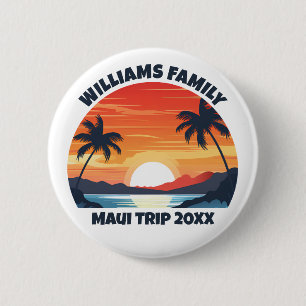 Custom Maui Trip Cool Sunrise Palm Trees 6 Cm Round Badge