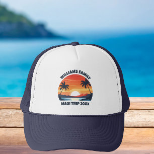 Custom Maui Trip Cool Sunrise Palm Trees Trucker Hat