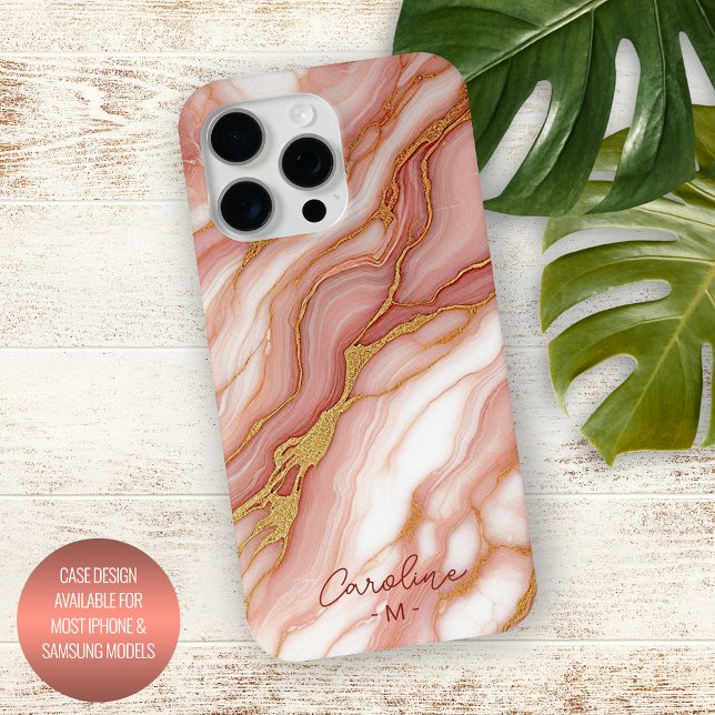 Custom Mauve Blush Pink Red Gold Marble Pattern iPhone Case (Creator Uploaded)