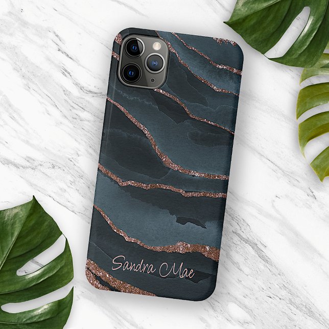 Custom Mauve Rose Gold Dark Blue Marble Pattern iPhone Case (Creator Uploaded)