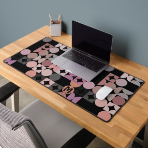 Custom Mauve Taupe Blush Pink Black Retro Pattern Desk Mat