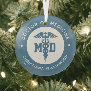 Custom MD Doctor of Medicine Doctor Graduation Glass Tree Decoration