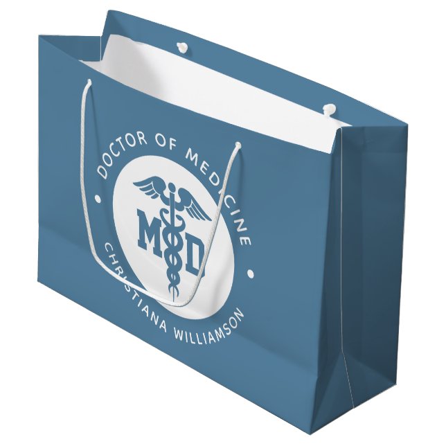 Custom MD Doctor of Medicine Doctor Graduation Large Gift Bag (Front Angled)