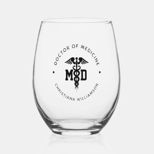 Custom MD Doctor of Medicine Doctor Graduation Stemless Wine Glass