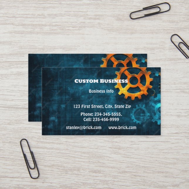 Custom Mechanic Machinery Engineering Fabricating Business Card (Front/Back In Situ)