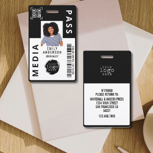 Custom Media Pass Photo ID Business Logo Black Badge