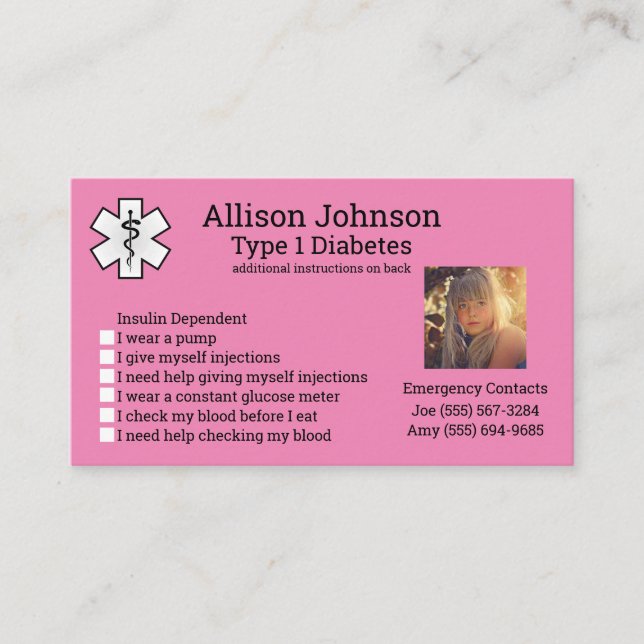 Custom Medical Alert Card Emergency Contacts (Front)