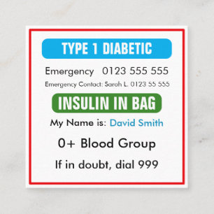 Custom Medical Alert Diabetic Card