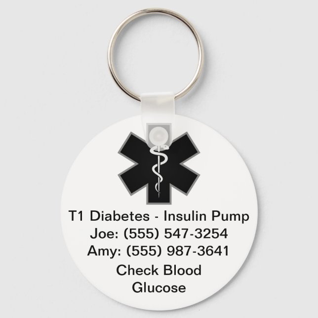 Custom Medical Alert Keychain Black (Front)