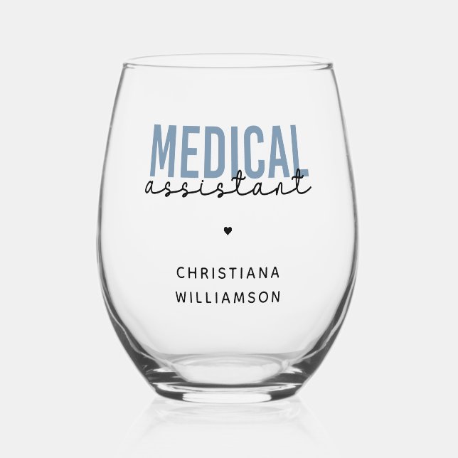 Custom Medical Assistant MA | Clinical Assistant Stemless Wine Glass (Front)
