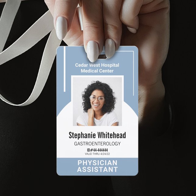 Custom Medical Employee Photo ID Dusty Blue ID Badge (Your photo ID employee badge is not just an identification tool, but a powerful communication medium)