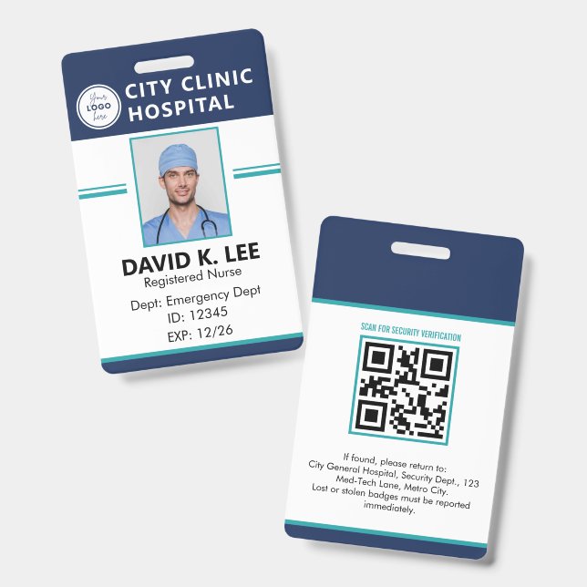 Custom Medical ID Badge | Registered Nurse RN Navy (Front & Back)