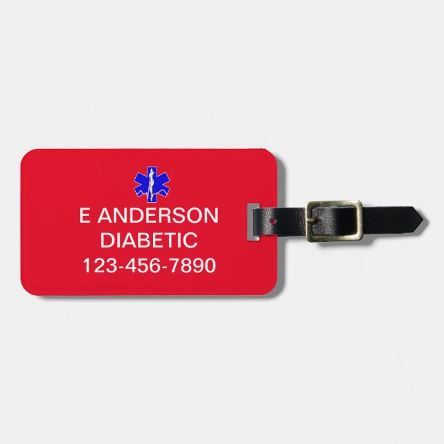 Custom Medical Identification Emergency Alert Luggage Tag (Front Horizontal)