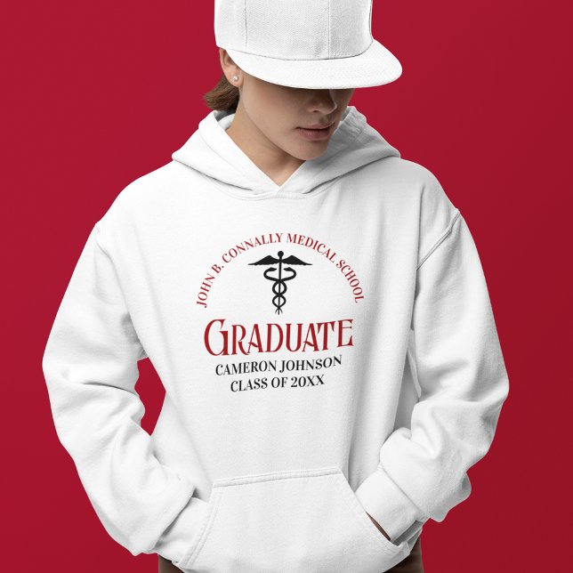Custom Medical School Red Script Graduation Hoodie (Creator Uploaded)
