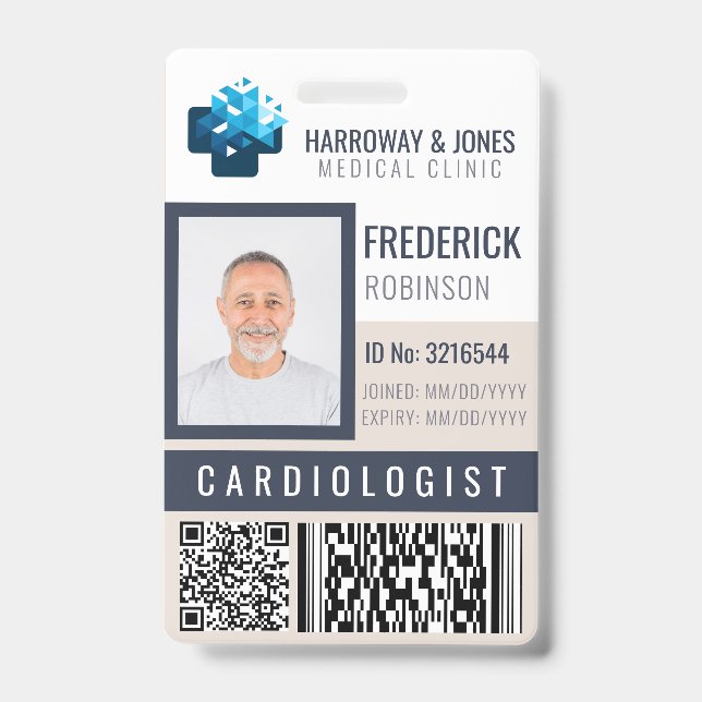 Custom Medical Staff Photo ID With QR & Barcode Badge (Front)