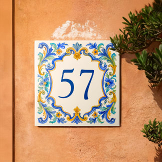 Custom Mediterranean Azulejo House Number Tile