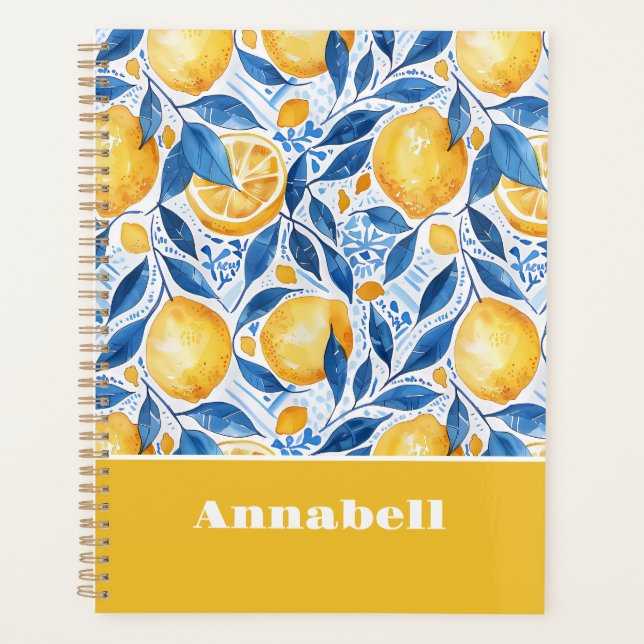 Custom Mediterranean Lemon Pattern Planner (Front)