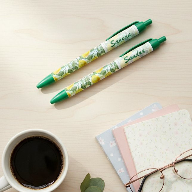 Custom Mediterranean Summer Lemon Fruit Pattern Black Ink Pen (Creator Uploaded)