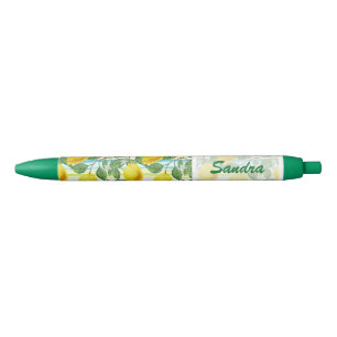 Custom Mediterranean Summer Lemon Fruit Pattern Black Ink Pen