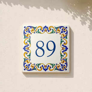 Custom Mediterranean Villa Address Tile