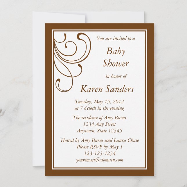 Custom Medium Brown Invitation - Elegant Flourish (Front)