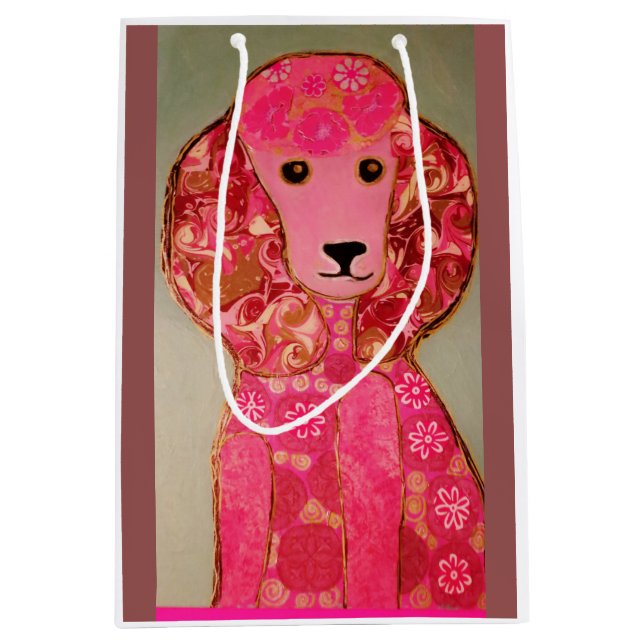 Custom Medium Gift Bag with Pink Poodle Dog (Front)