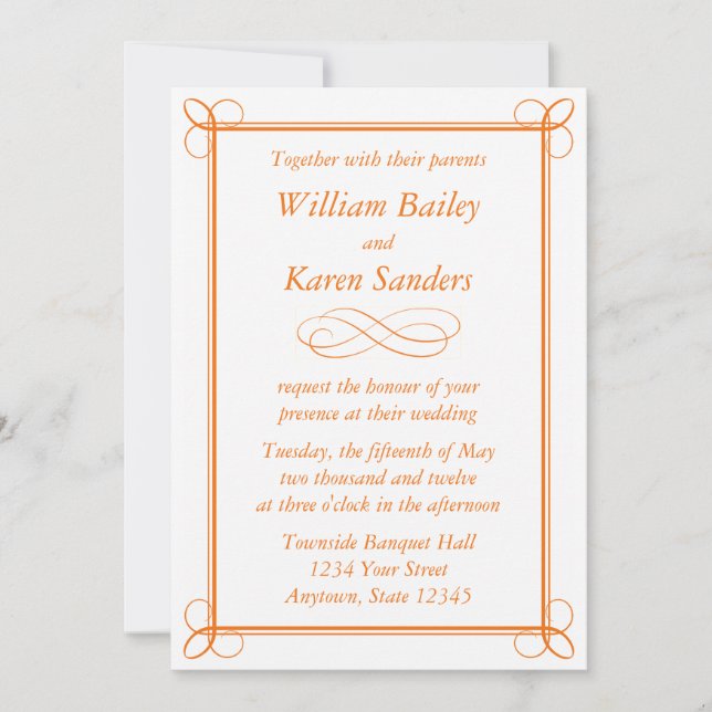 Custom Medium Orange Invitation - Scroll Design (Front)