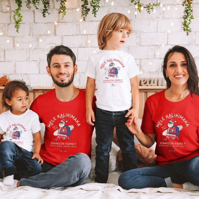 Custom Mele Kalikimaka Santa Hawaiian Christmas  T-Shirt (Creator Uploaded)