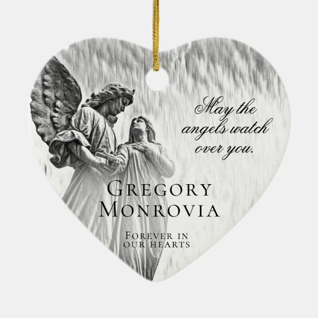 Custom Memorial Angel in Black and White Ceramic Tree Decoration (Back)