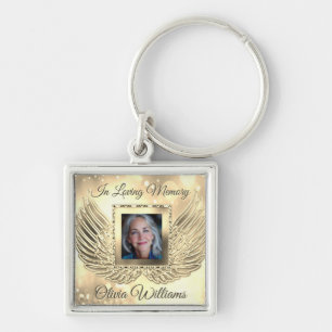 Custom Memorial Angel Wings Add Photo Key Ring