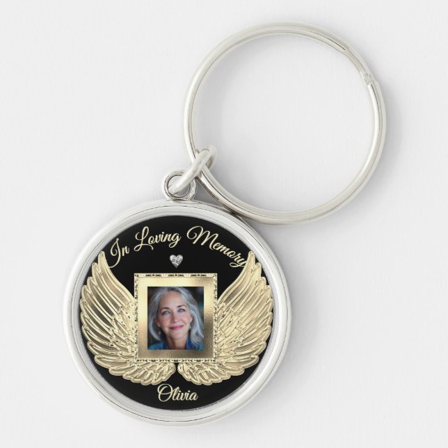 Custom Memorial Angel Wings Add Photo Key Ring (Front)