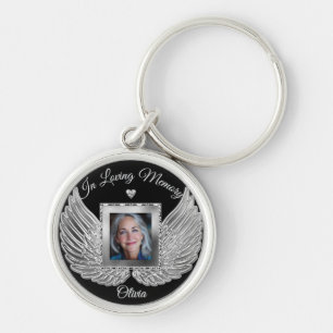 Custom Memorial Angel Wings Add Photo Key Ring