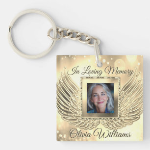 Custom Memorial Angel Wings Add Photo Key Ring