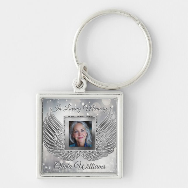 Custom Memorial Angel Wings Add Photo Key Ring (Front)