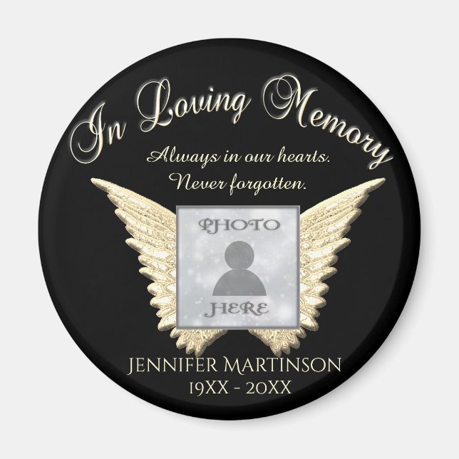 Custom Memorial | Angel Wings Add Photo Magnet (Front)