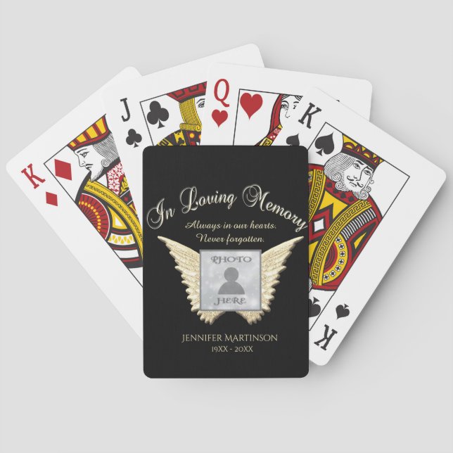 Custom Memorial Angel Wings Add Photo Playing Cards (Back)