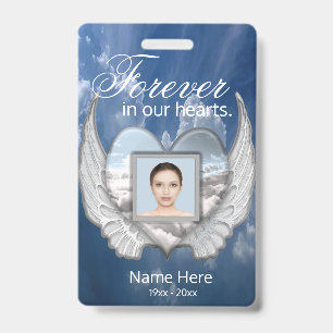 Custom Memorial Angel Wings Heart Add Photo ID Badge