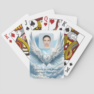 Custom Memorial Angel Wings Heart Add Photo Playing Cards
