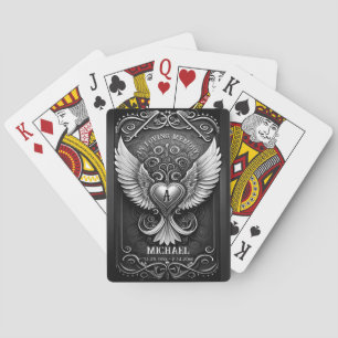 Custom Memorial Angel Wings Heart Mongram Playing Cards