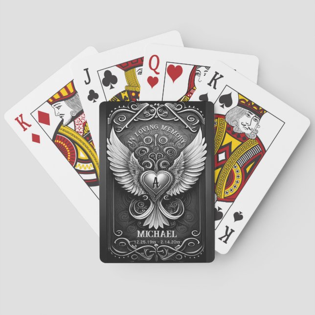Custom Memorial Angel Wings Heart Mongram Playing  Cards (Back)