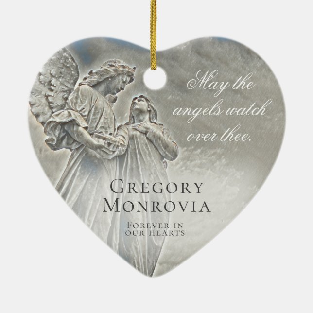Custom Memorial Angels Watching Over Ceramic Tree Decoration (Back)