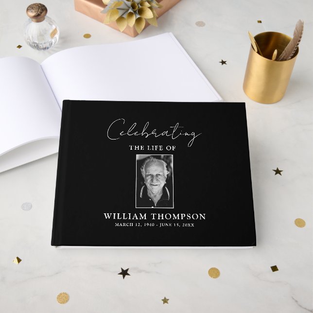 Custom Memorial Celebrating Life Of Photo Funeral  Guest Book (Front Open)